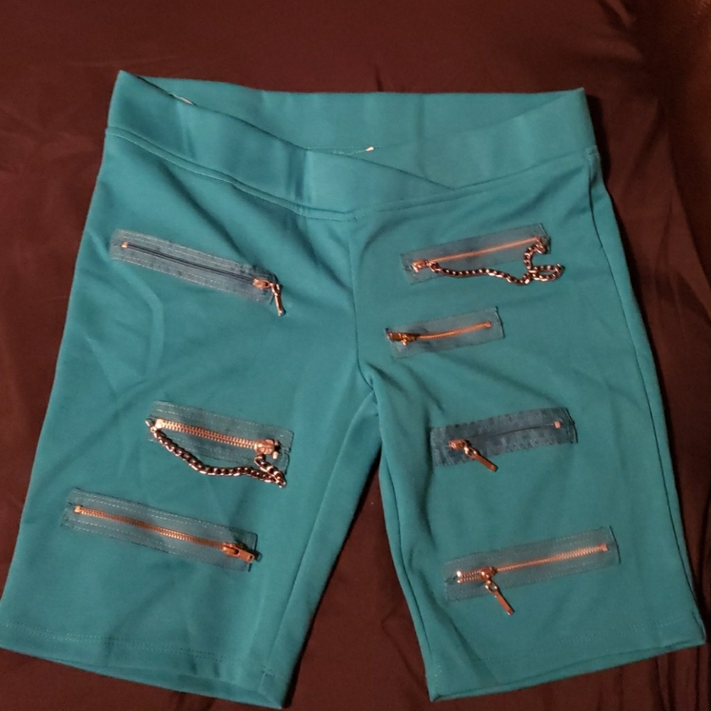 NWOT Teal Zippered Sweat Bermuda Shorts
